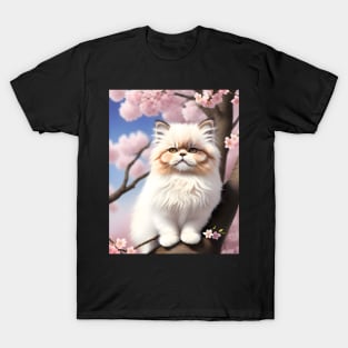 Persian cat in a cherry blossom tree - Modern digital art T-Shirt